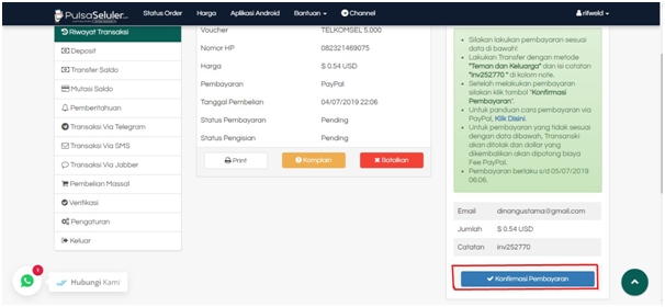 Beli Pulsa Lewat PayPal di PulsaSeluler.com 7