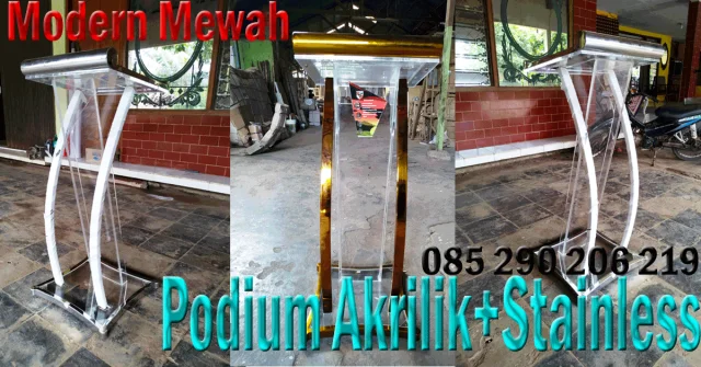 Jual Podium Akrilik atau Mimbar Minimalis Akrlik dengan desain Minimalis Kombinasi Stainless