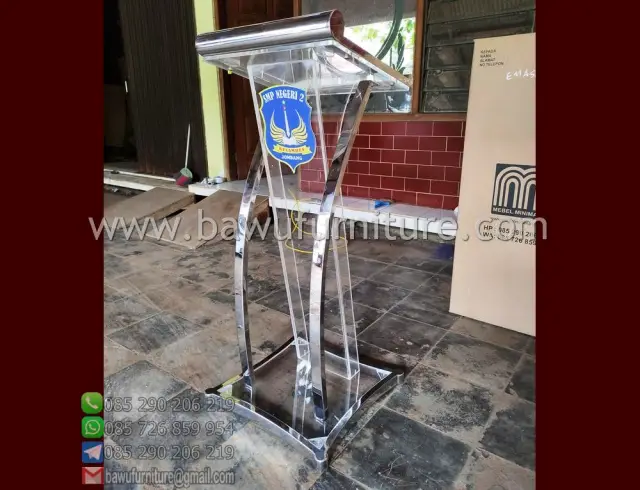Jual Podium Akrilik atau Mimbar Minimalis Akrlik dengan desain Minimalis Kombinasi Stainless